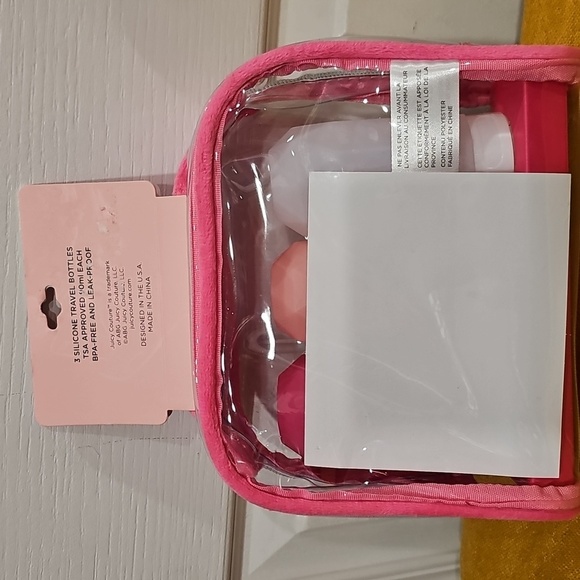 Juicy Couture Clear Cosmetic Bag set with 3 Silicone Travel Bottles NWT - Picture 2 of 5